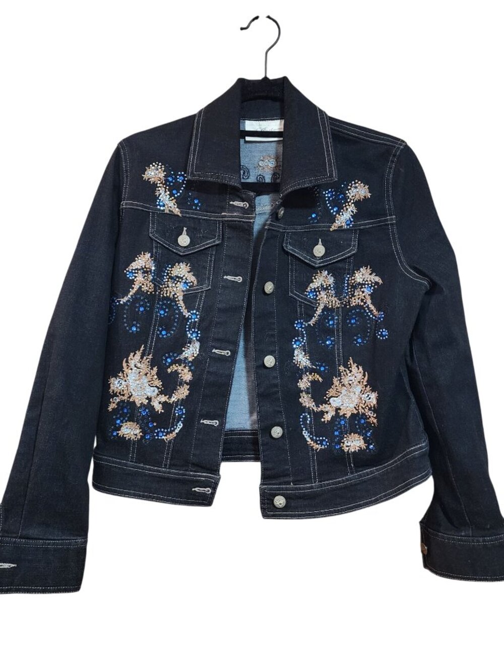 La Bellum Hillary Scott Black Jean Jacket Embellished Embroidered Womens Sz S